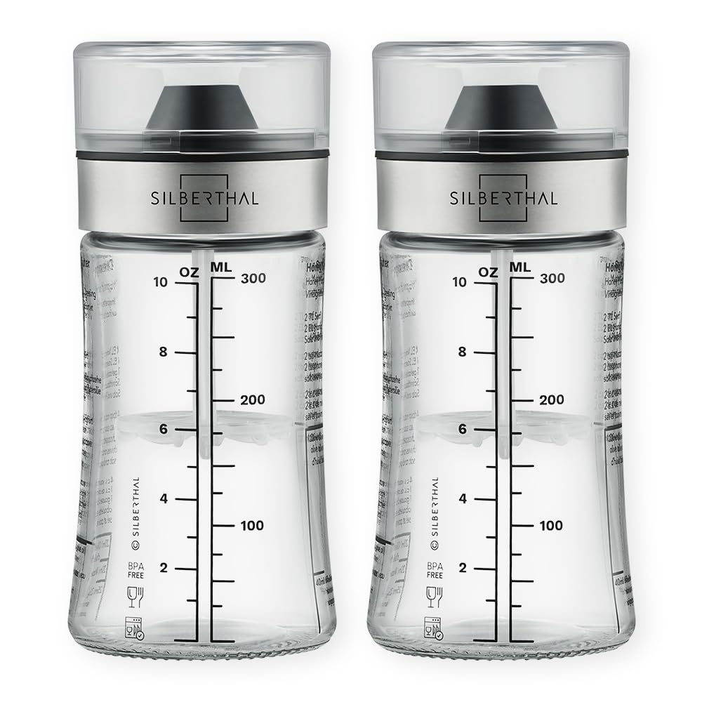 SILBERTHAL Dressingshaker Klein 2er Set - 350 ml aus Glas mit Rezepten - Spülmaschinenfest - Geschenkset - Auch für Öl und Essig geeignet