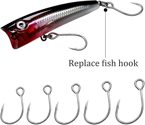 Miniatura 5 de THKFISH 50 piezas100 ganchos individuales en línea, ganchos de pesca de repuesto para señuelos cebos, ganchos circulares en línea, ojos grandes con