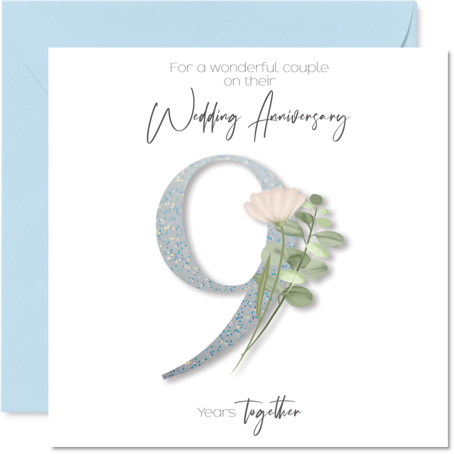 9th Anniversary Card for Women and Men, Fancy Floral Flowers