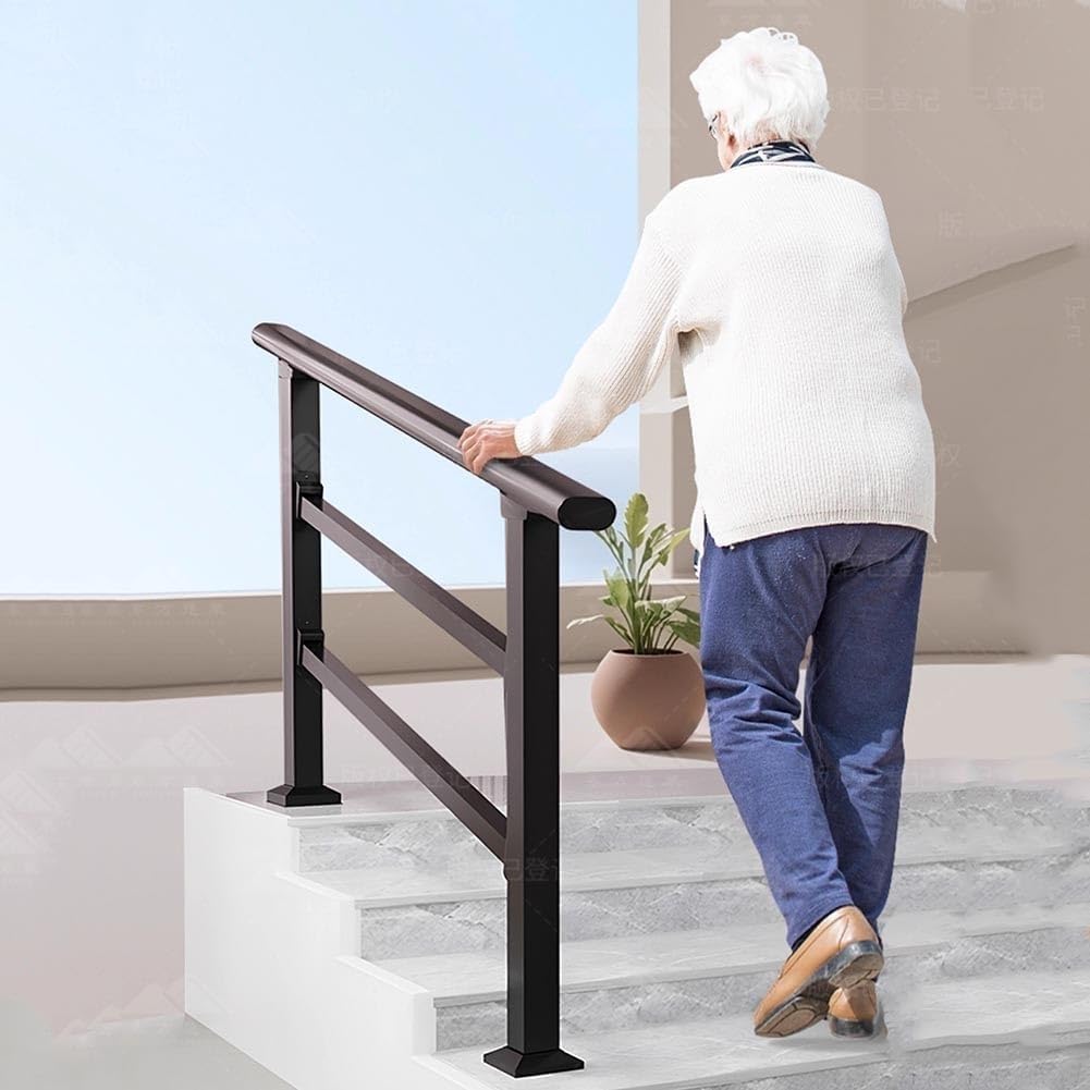 Stair handrail Outdoor Handrail 3 Step Stair Handrail Fits 1 to 4 Steps Wrought Mattle Iron Handrails for Concrete Steps Porch