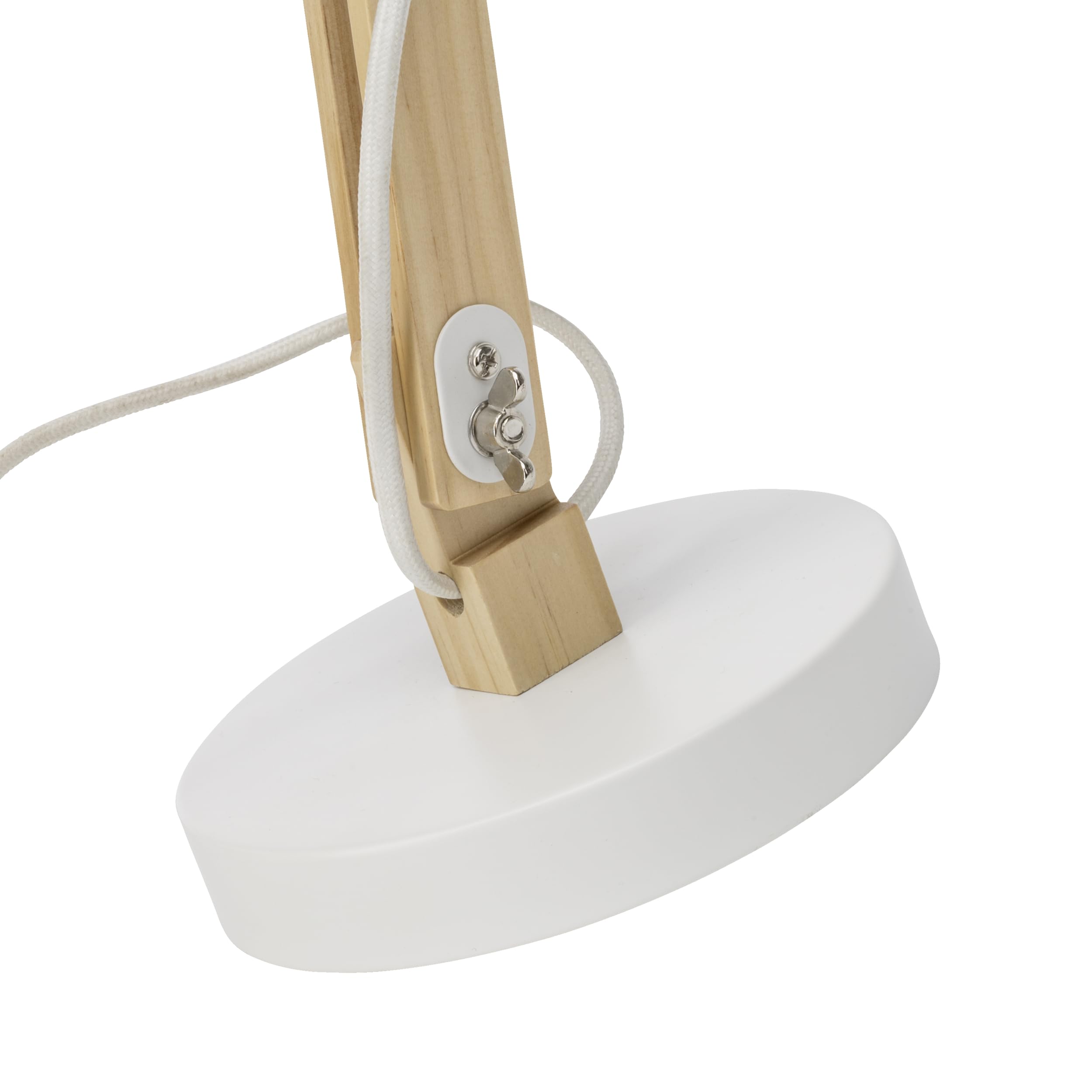 Lightbox dekorative Schreibtischlampe - schwenkbare Tischleuchte - geeignet für 1x E27 - Metall/Holz Weiß - 42cm Höhe