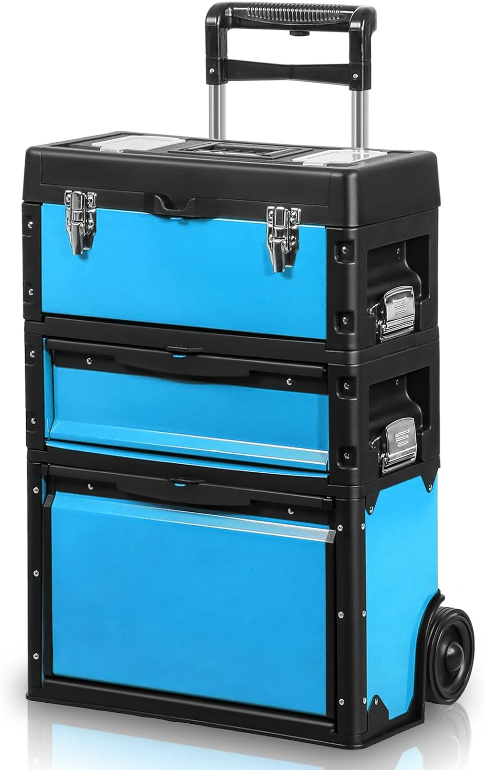 Magshion Heavy-Duty Rolling Tool Box, 3-Tier Stackable Tool Chest System with Wheels & Drawers, Modular Organizer for Small Parts and Tools, Mobile Garage Workshop Storage in Black/Red