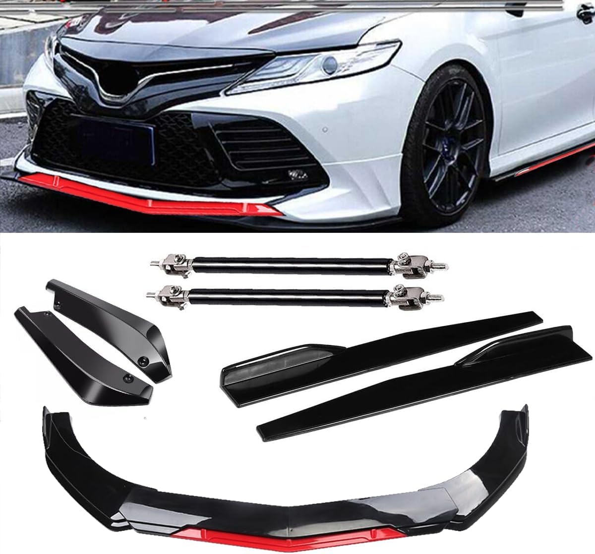 Front+Rear Bumper Lip Spoiler Splitter Body Kit Side Skirt Fit for 2011 2012 2013 2014 2015 2016 2017 2018 2019 2022 Camry