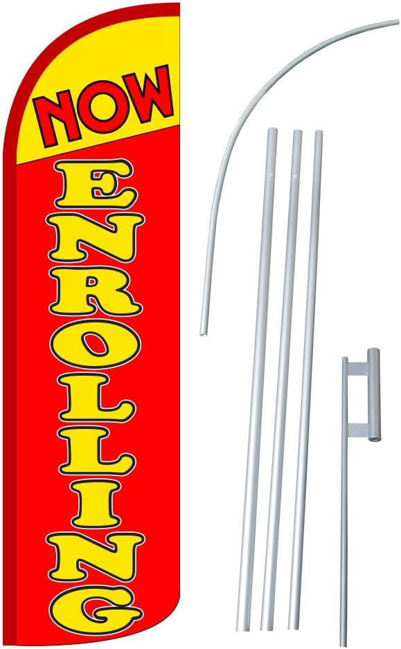 NEOPlex -Now Enrolling 12-Foot Super Swooper Feather Flag with Heavy-Duty 15-Foot Pole and Ground Spike