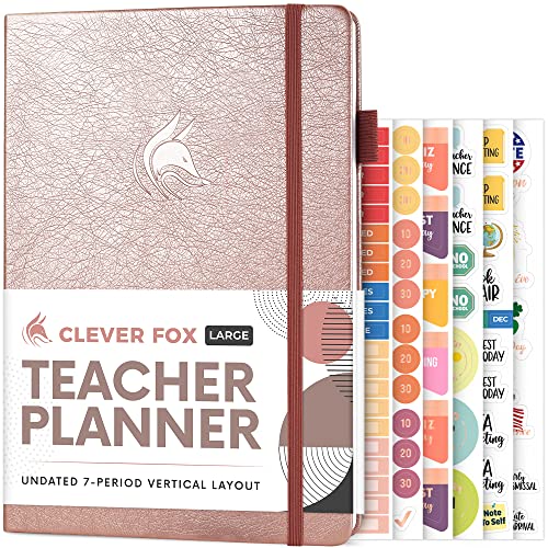 Clever Fox Teacher Planner – School Year Planner With Calendars & Lesson Plans – Teacher Plan Book For Classroom & Homeschool Organization - Undated, 7X10″, Hardcover (Rose Gold) #TOP28