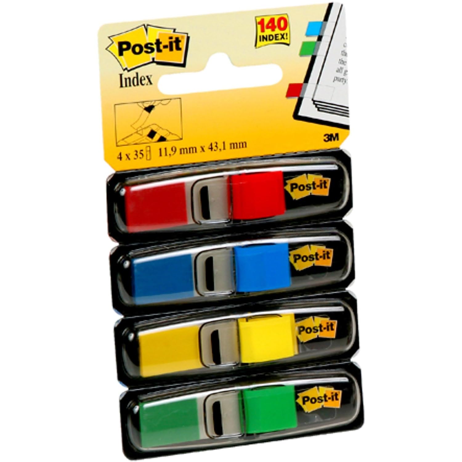 3M Post-It Flags in Dispensers, 1/2 X 1-3/4, 35/Color, 4 Colors/Pack (Mmm6834)