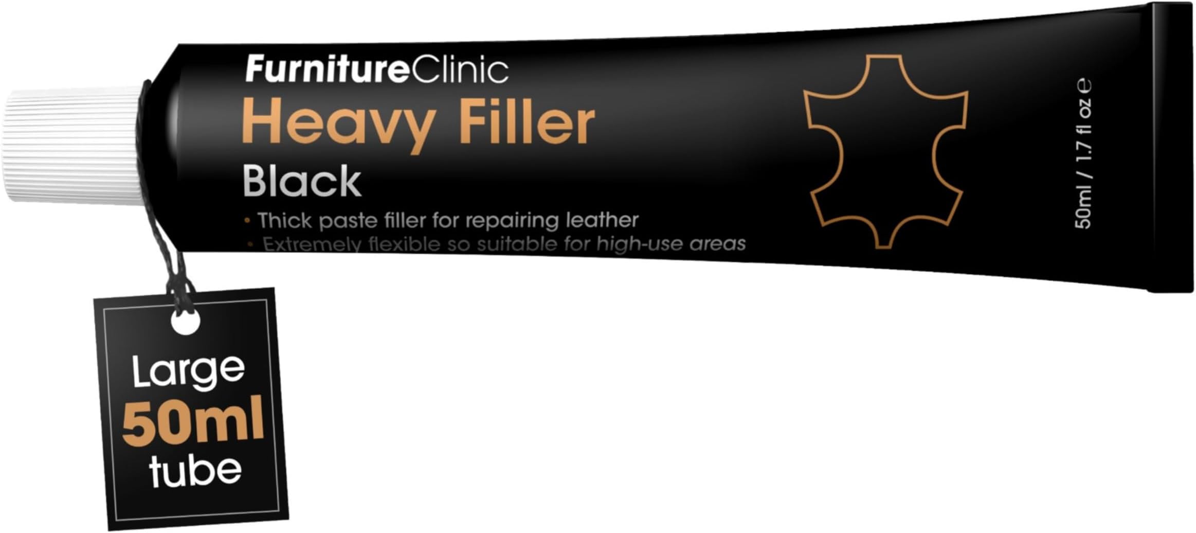 Furniture Clinic Leather Repair Filler (Black) - Professional Leather Filler Compound for Restoring Holes, Scuffs, Scratches, Cracks, and Tears in Furniture, Car Seats, Sofas & More - 50ml