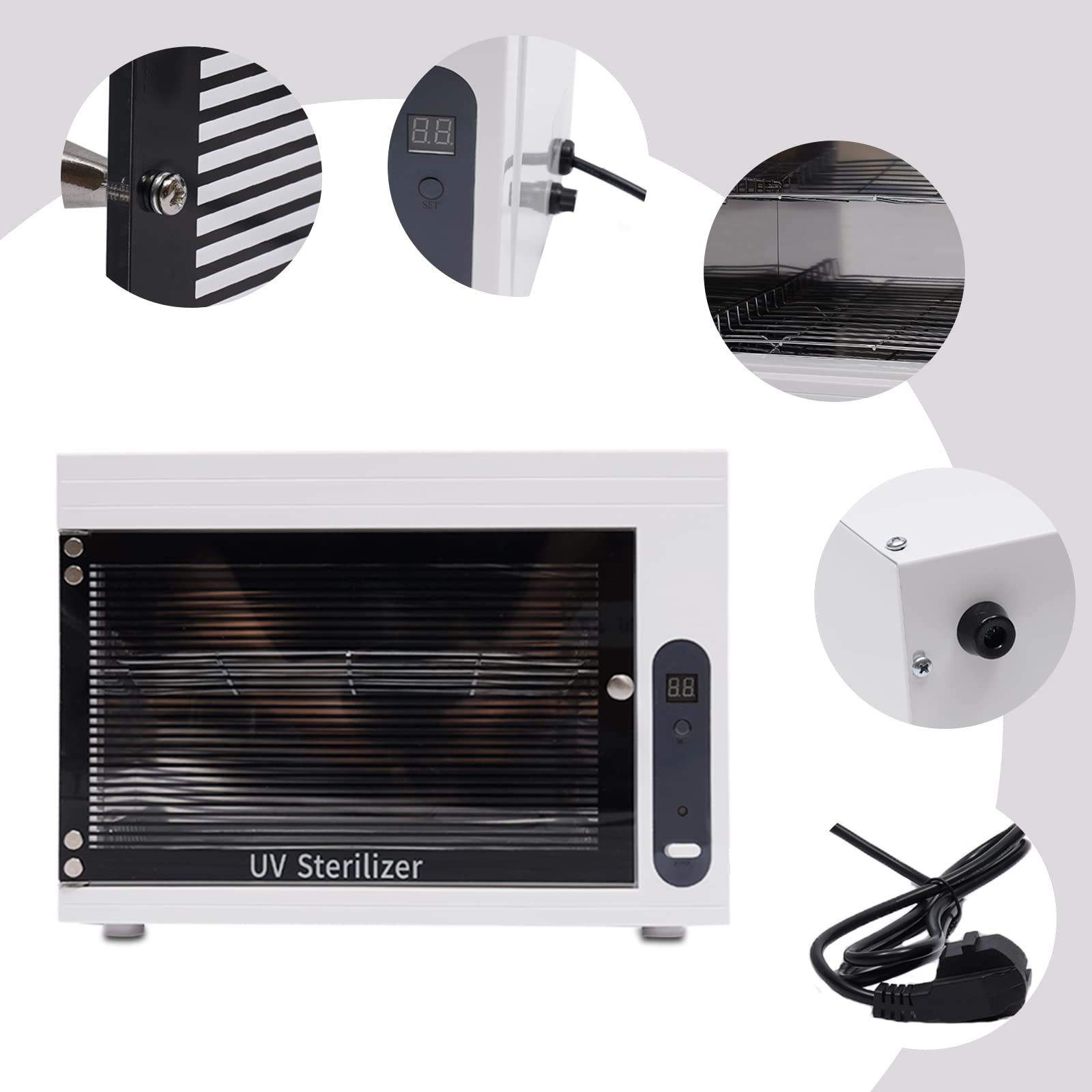 UV sterilizzatore gabinetto disinfezione scatola in acciaio inox vassoio sterilizzatore medico vassoio in acciaio inox, scatola disinfettante per salone manicure strumenti, bianco