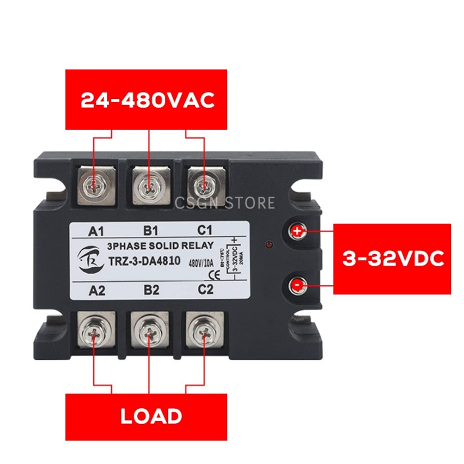 SSR trifásico 10A 25A 40A 60A 80A 100A 120A Relé de Estado sólido 25DA 40DA 60DA 80DA 3-32VDC Control 24-480VAC DC-AC(100DA)
