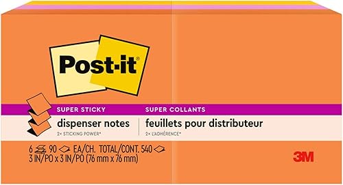 Miniatura 7 de Post-it Dispensador de notas emergentes súper adhesivas, 6 blocs de notas adhesivas, 3 x 3 pulgadas, 2 veces más poder de adherencia, suministros de