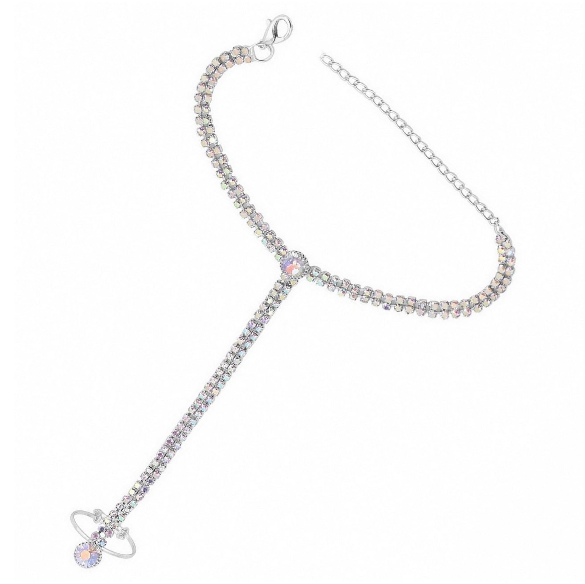 VAMA FASHIONS Silver Plated Crystal Stone Hand Bracelet with Finger Ring Bridal Diamond Hathphool Hath Panja Hand Harness for Women and Girls (2 Line Hathphool For Bride) (B0DBDCQDMR) Amazon Price History, Amazon Price Tracker