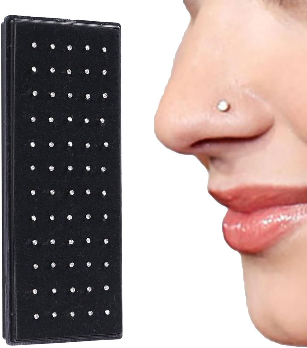 60pcs Stainless Steel White Nose Rhinestone Piercing Jewelry