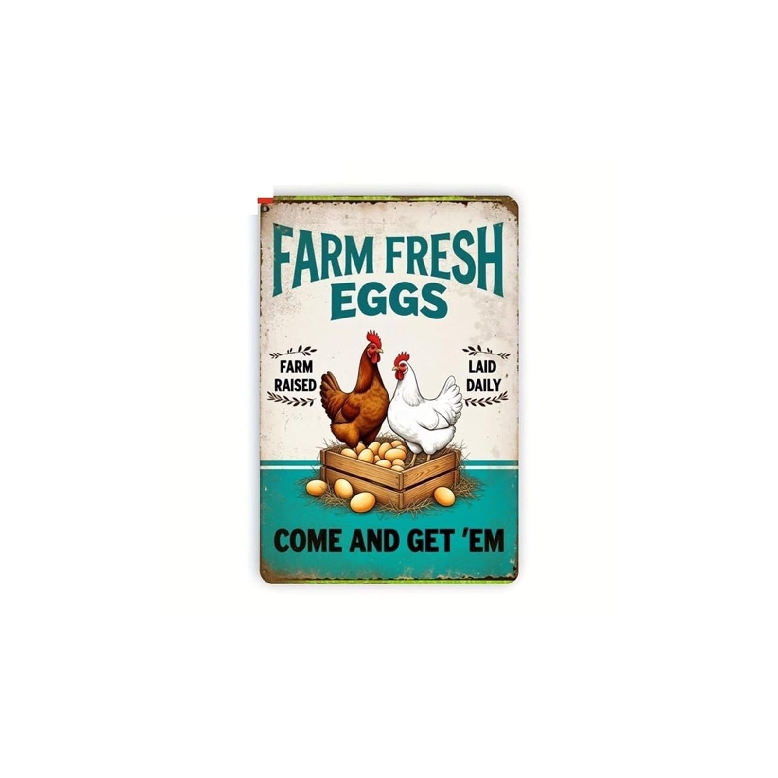 FNYUVNFAF Retro Farm Fresh Eggs Metal Tin Sign Rustic Country Chicken and Egg Wall-Art for Farmhouse Kitchen Pantry or Cafe Decor 8 X 12 in