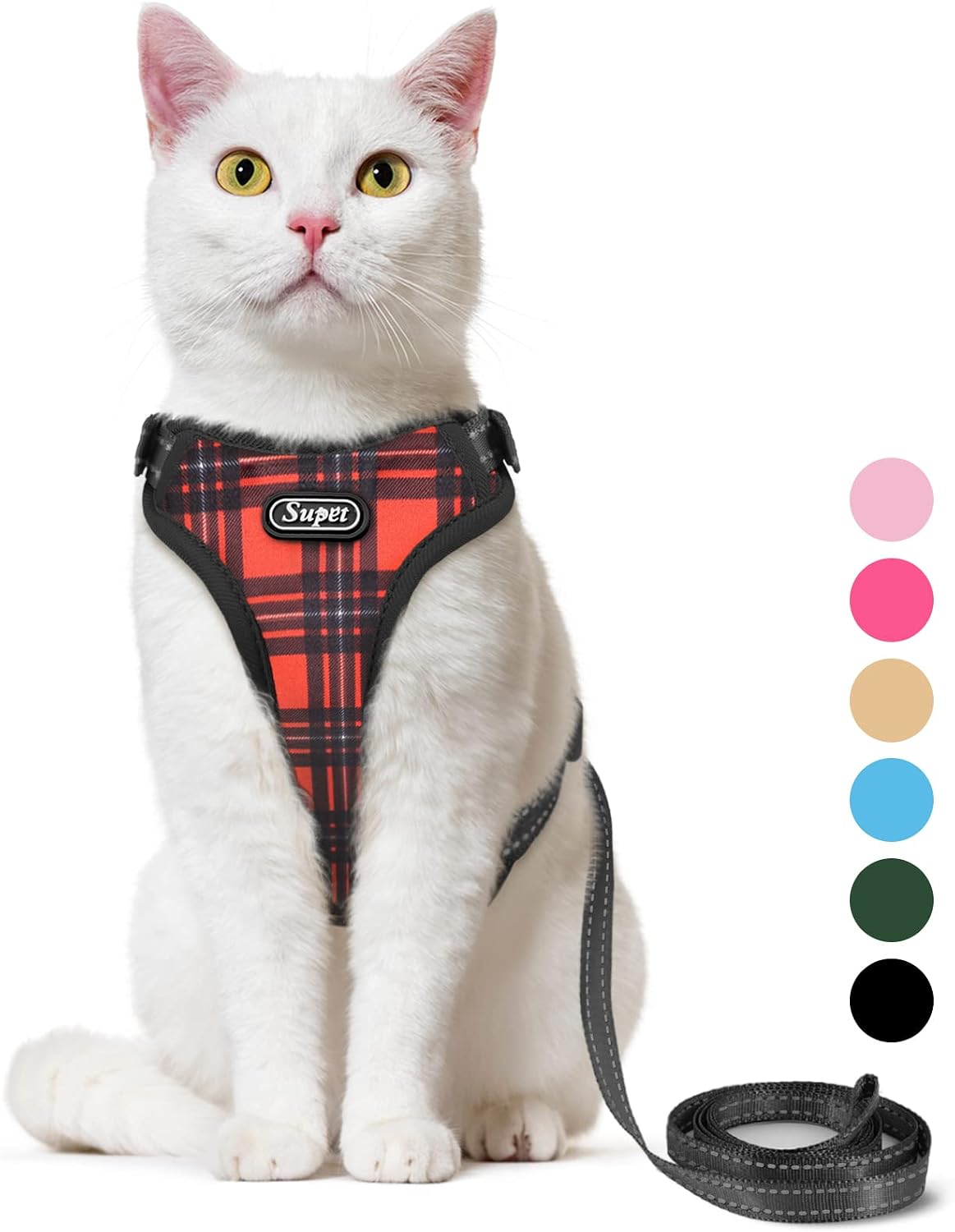 Supet Cat Harness and Leash Escape Proof for Walking, Black Plaid Cat Vest Harness and Leash Set for Large and Small Kittens Dogs