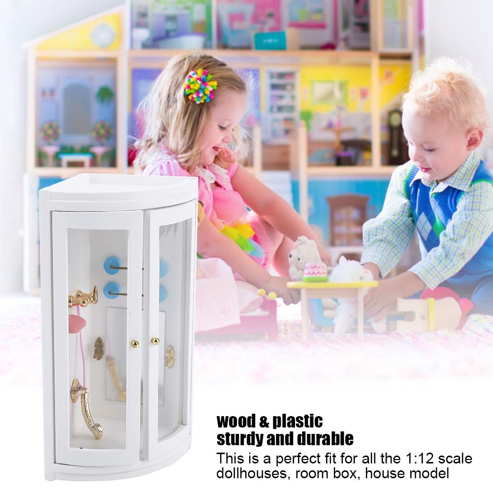 Bagno con Doccia per Casa delle Bambole 1:12, Bagno in Miniatura in Legno, Porta Apribile, Perfetto per Box/Cover delle Bambole e Set da Gioco per Bambini