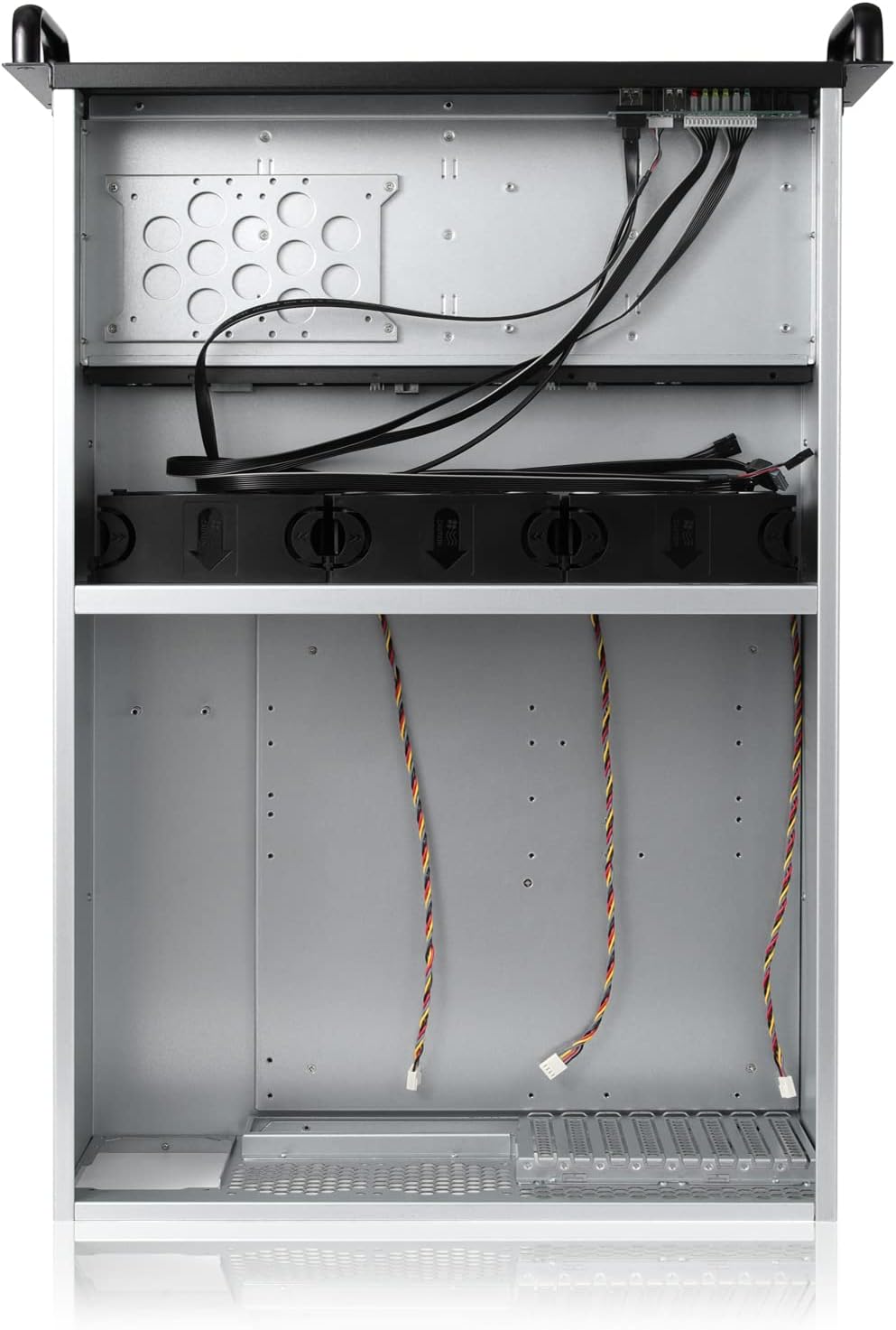 Internal view of the chassis with cables routed