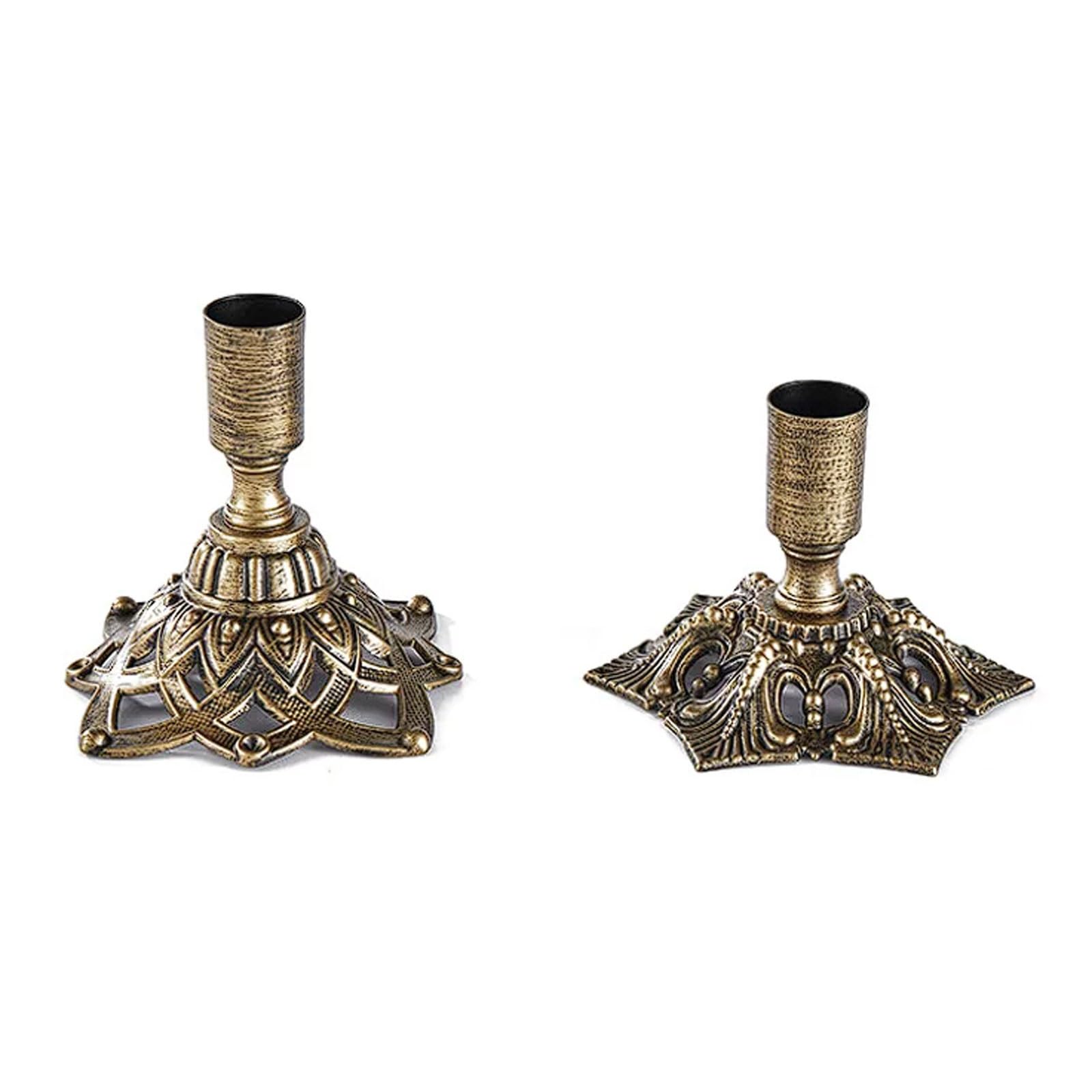 Vintage Bronze Wrought Iron Candlestick Set of 2 Romantic Candlelight Dinner Decoration and Wedding Prop