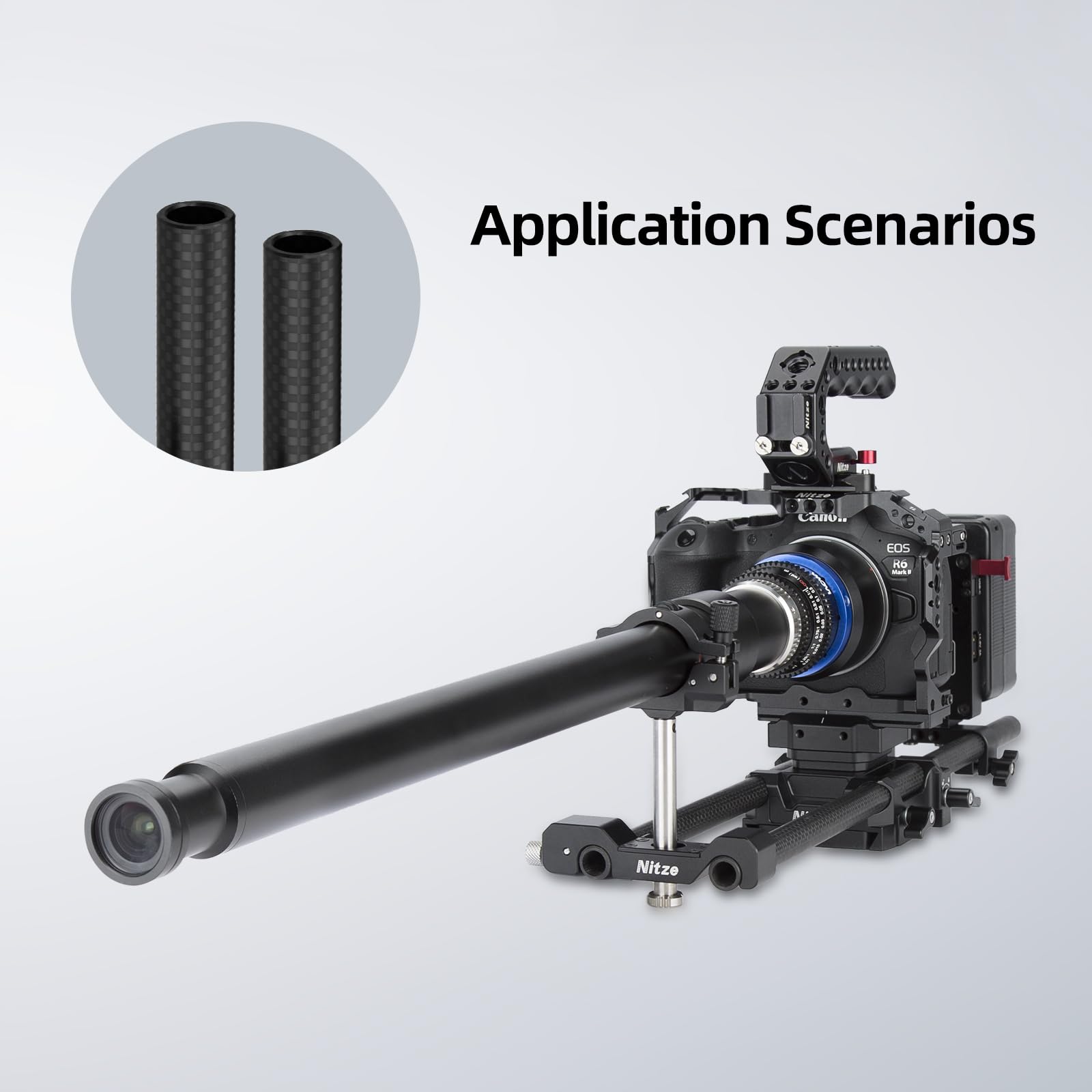 Nitze 15mm Carbon Fiber Rods, Stange 40 cm Länge, 15mm Kamera Kohlefaser Stange mit M11 Innengewinde für 15 mm Schulterstützsystem, Matte Box, Kamera DSLR Schulter Rig (2 Stück) - RCF15-400