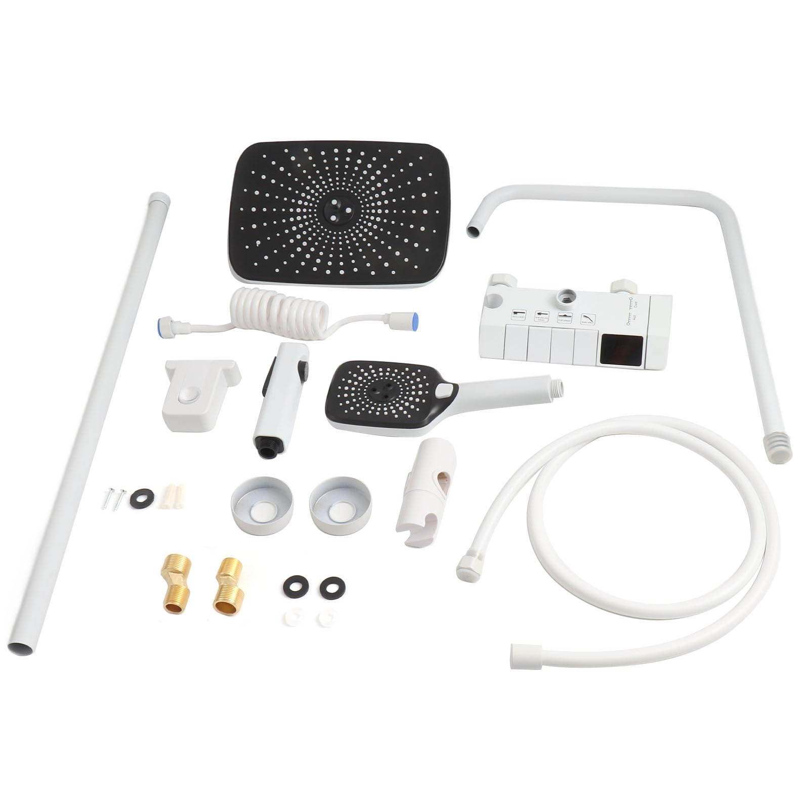 Fafeicy Zestaw Słuchawki Prysznicowej z Klawiszami Pianina NPT 1/2, Deszczownica z Ręcznym Prysznicem Combo, z Niezależnym Sterowaniem i Wyświetlaczem Cyfrowym do Renowacji łazienki (WHITE)