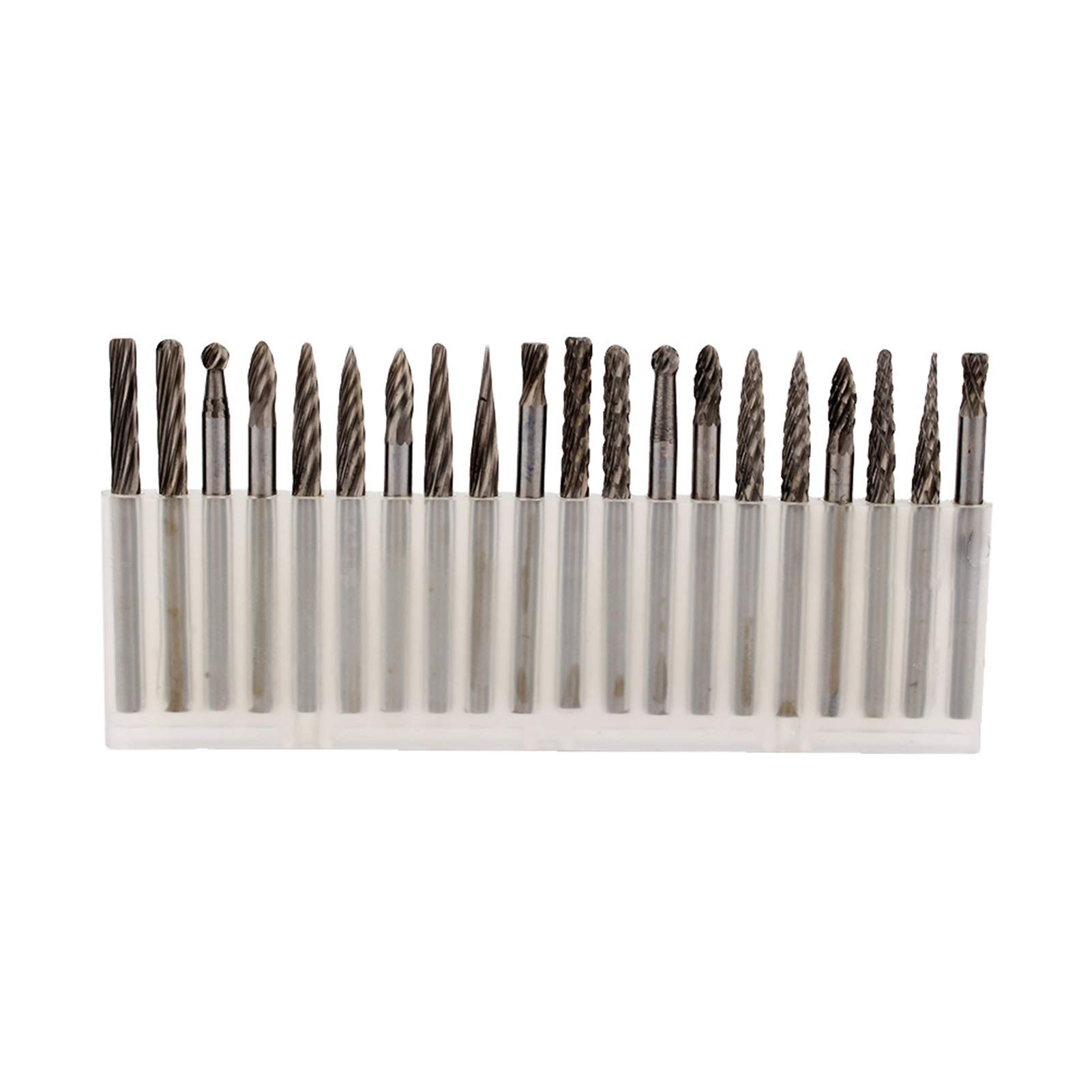 Akozon Carbide Burr Set 20szt 1/8 `` (3mm) Shank wolframu pilniki obrotowe frezy stożkowe do wiertła DIY obróbka drewna rzeźba metal polerowanie grawerowanie wiercenie