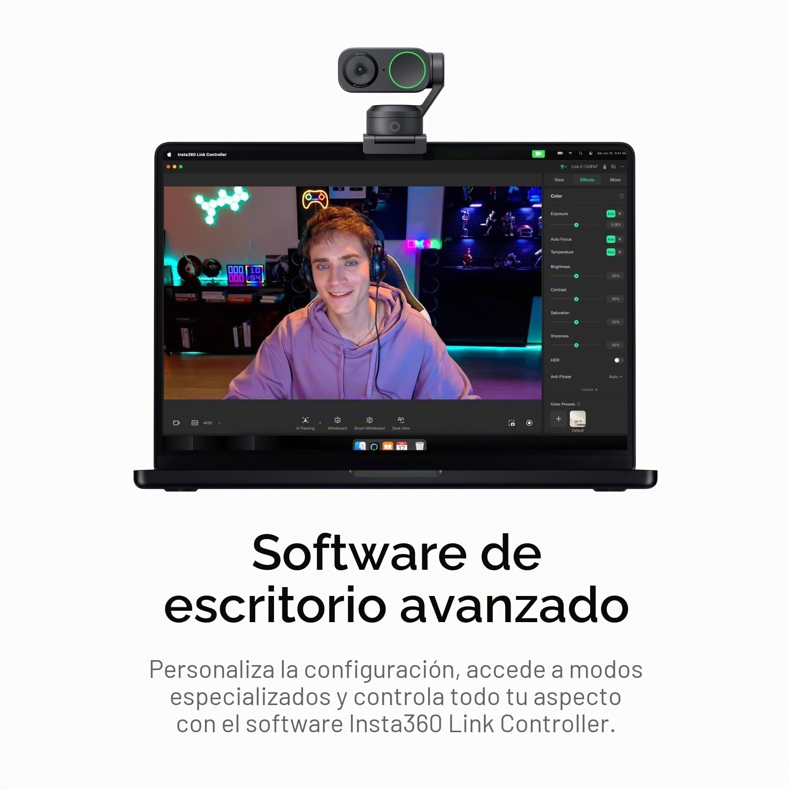 Insta360 Link 2 Standard Bundle – Webcam 4K para PC/Mac, sensor de 1/2", seguimiento de IA, HDR, micrófono IA sin ruido, control de gestos para streaming y videollamadas, compatible