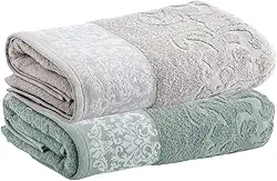 Kit Jogo Toalhas Banho, 2 Pe�as, Medalh�o, Corttex, Algod�o, Jacquard, Alta Absor��o, 450g/m� - Altihaus (Verde/Cinza)