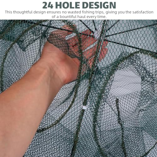 Image of Proberos Fishing Net, Foldable Fishing Net with Reinforced Ribs 24 Holes Automatic Fish Trap, Portable Nylon Lobster Crab Trap Cage Basket Tool for Fishing(12 Sides 24 Holes)
