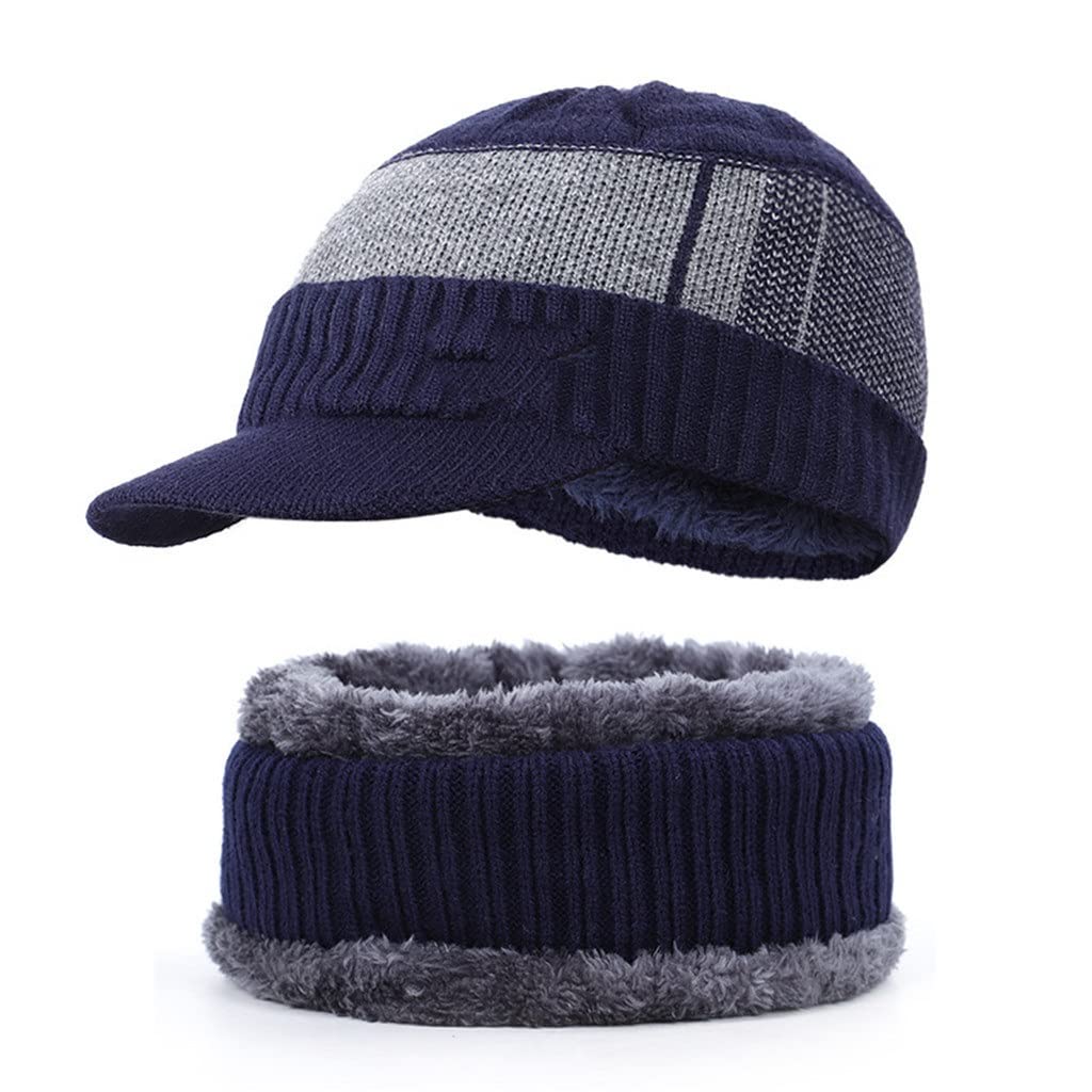 Czapki zimowe Zestaw szalików dla mężczyzn Czapka Beanie Czapka Męska wełniany szalik Czapki Kominiarka Bonnet Czapka z dzianiny (kolor: D, rozmiar: Talla ?nica) (Argento Talla?nica)