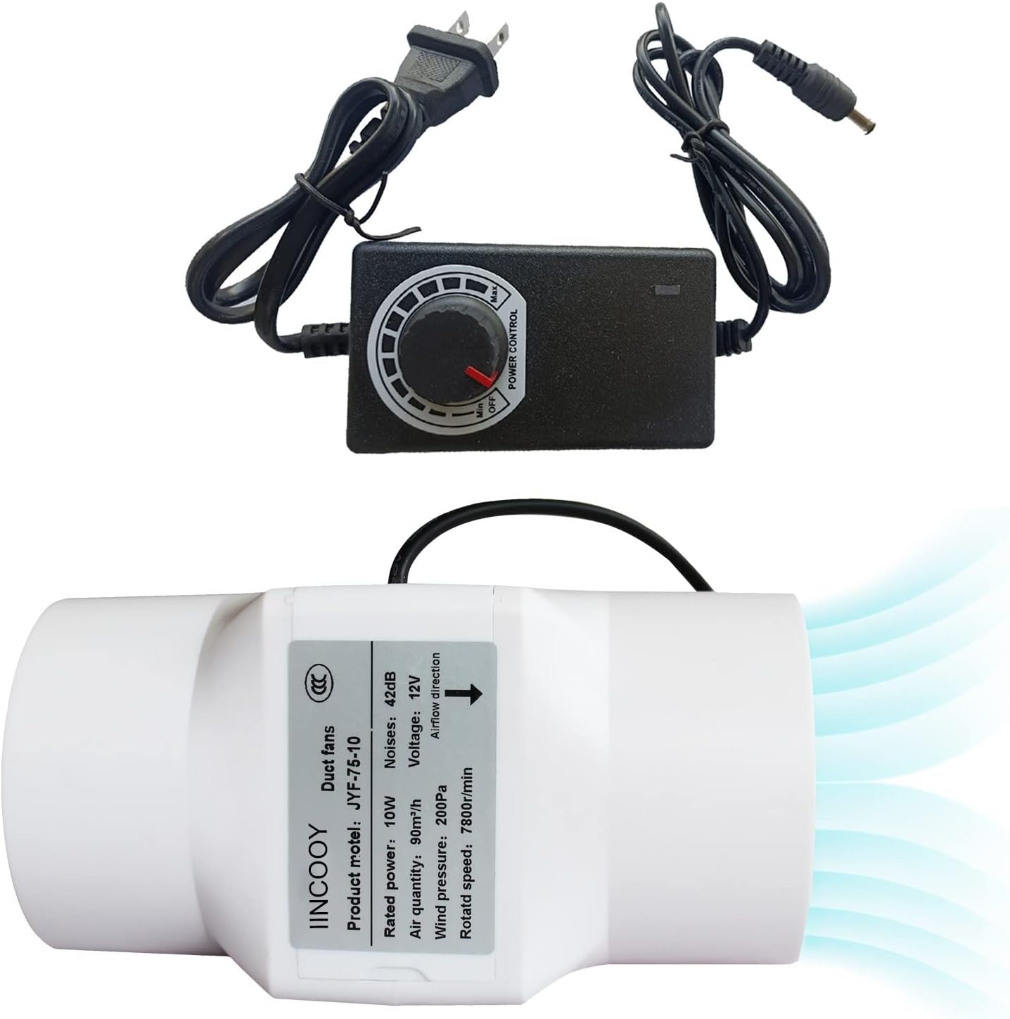 3 Inch Duct Fan Universal 10W 12V Hydroponic Inline Exhaust Fan Bathroom Ventilation Fan Booster Blower for Kitchen Garage Attic