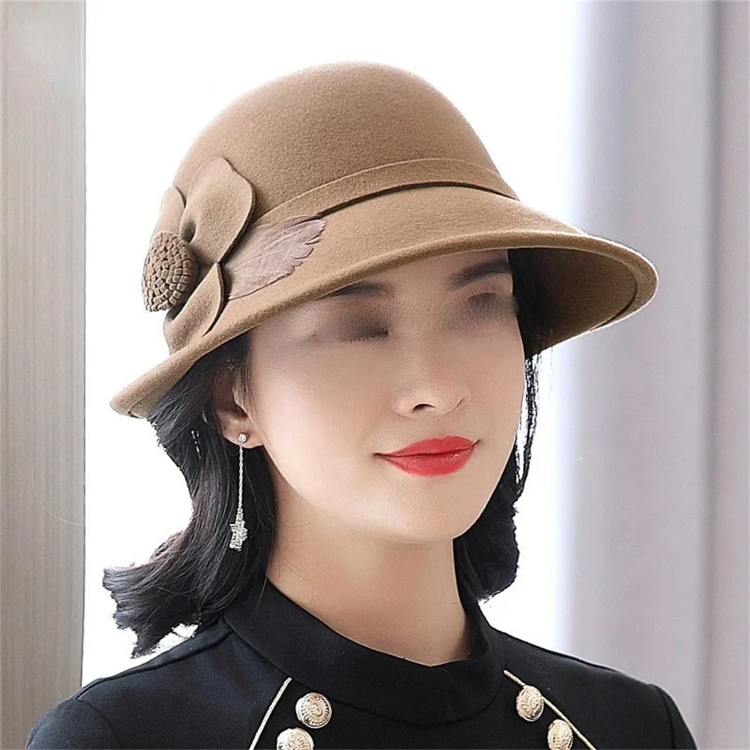 Fedora Berretto Cappello di Lana Donna Fiore Cloche Cap Lady Feltro Fedora