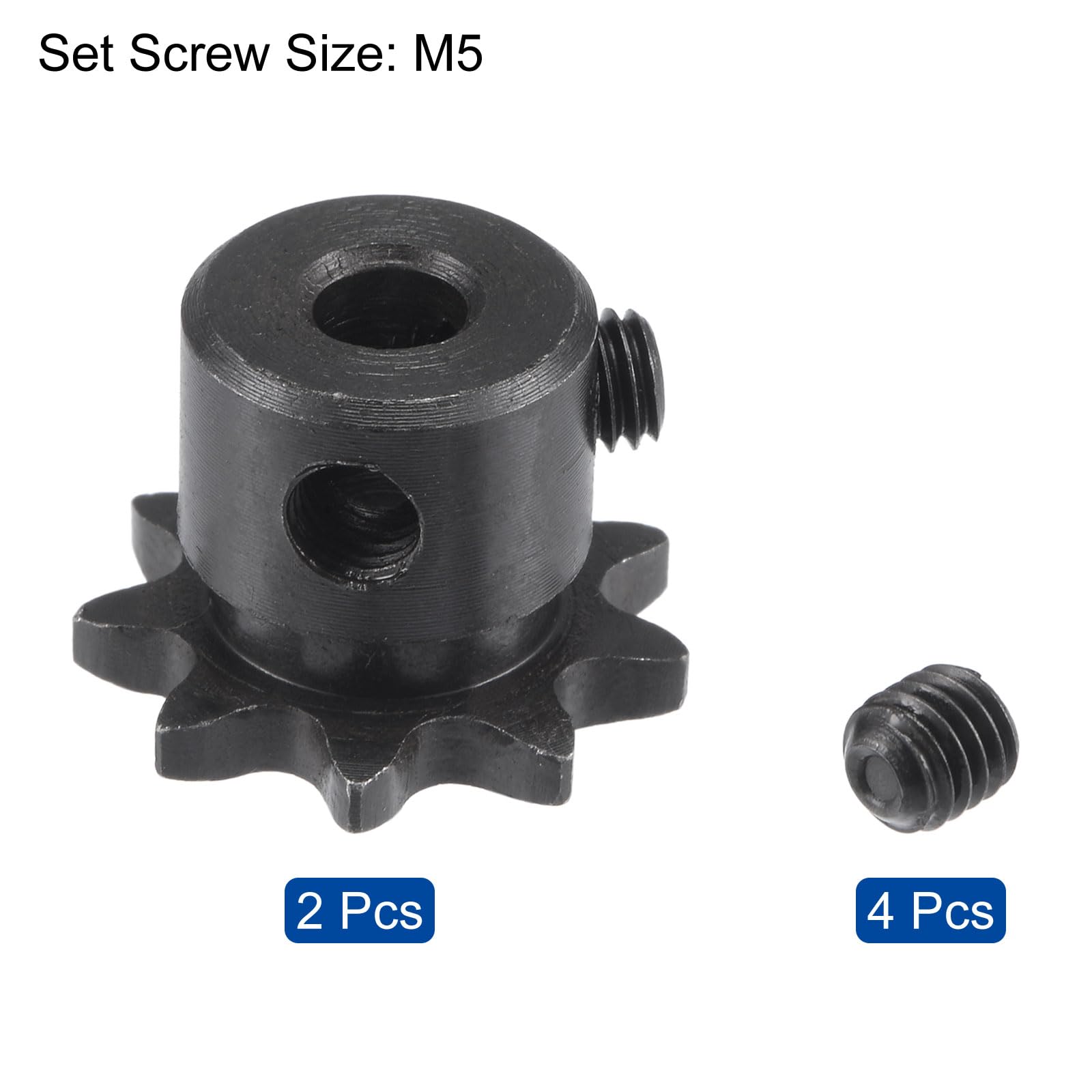 uxcell #25 Chain Roller Sprocket, 5mm Bore 1/4" Pitch 9 Tooth Single Strand Chain Sprocket, C45 Carbon Steel 25 Roller Chain Sprocket with Set Screws for ISO 04C Chain, 2Pcs — Amazon image 3