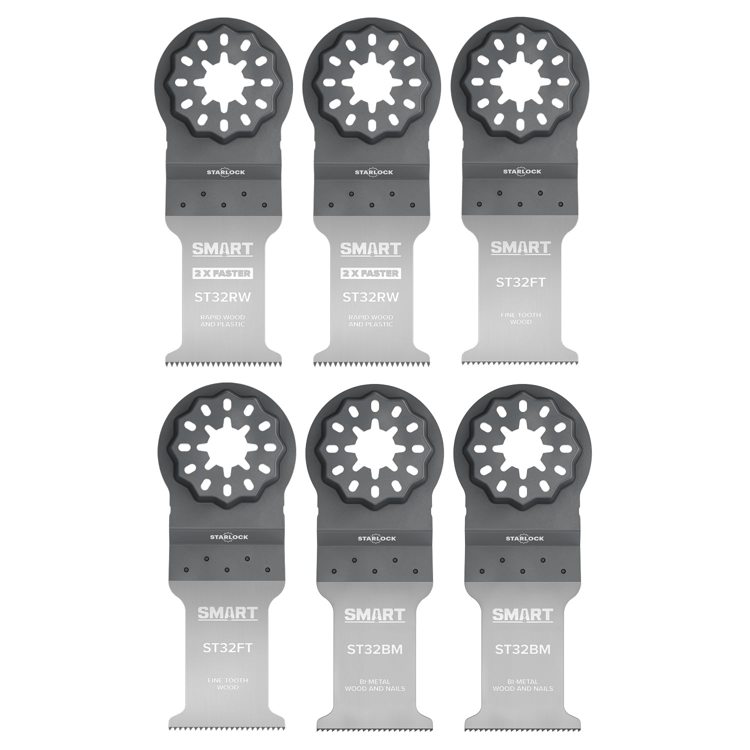 ROYD SMART Starlock 6-teiliges Klingen-Set - (32mm Schnelles Holz, 32mm Feinzahn, 32mm Bi-Metall)
