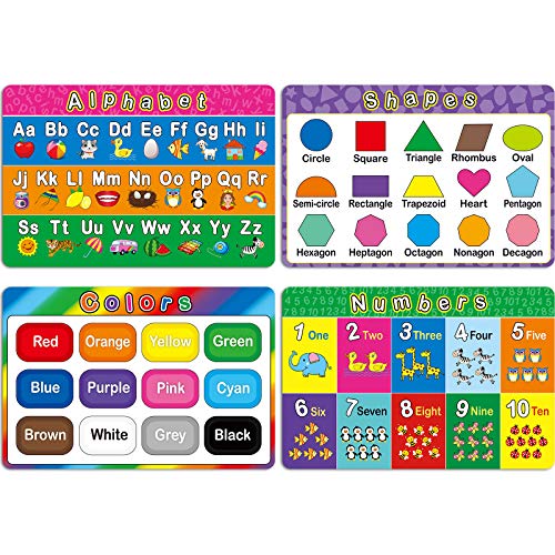 Image of Patelai 4 Pcs Kids Placemats for Dining Table Educational Preschool Toddler Placemat,learning,non Slip,washable,reusable,plastic,for Nursery Home Kindergarten Classroom(Alphabet, Shape, Color, Number)