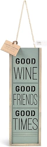 Miniatura 5 de Demdaco Good Wine Good Friends Good Times Sage Green LED 14 x 4.5 Madera de pino Botella de vino Accesorio Linterna