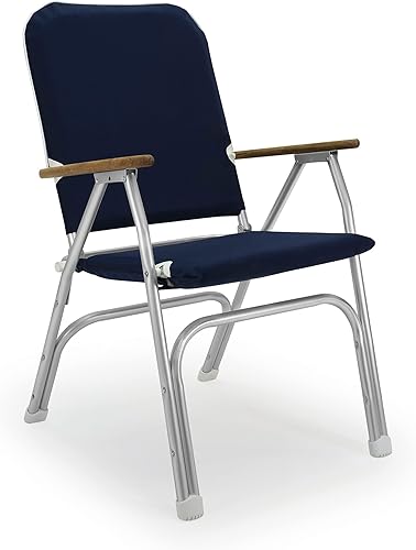 FORMA MARINE Silla de barco azul marino grande cubierta acolchada plegable de aluminio marino teca apoyabrazos muebles Venus V100NB