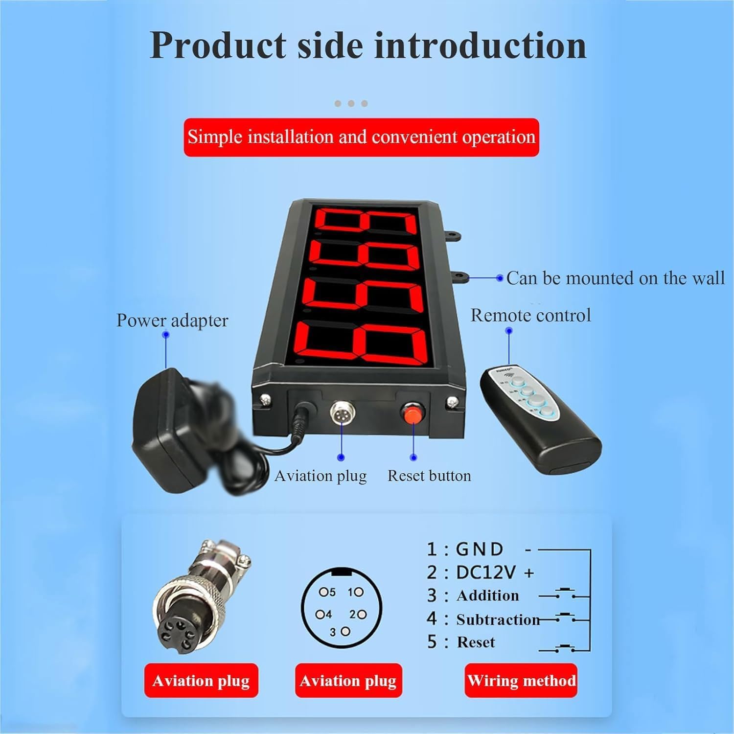 Compteur numérique à affichage LED à 5 chiffres, distance de détection de 0 à 5 m, mémoire de mise hors tension, télécommande, pour lignes de production de bandes transporteuses