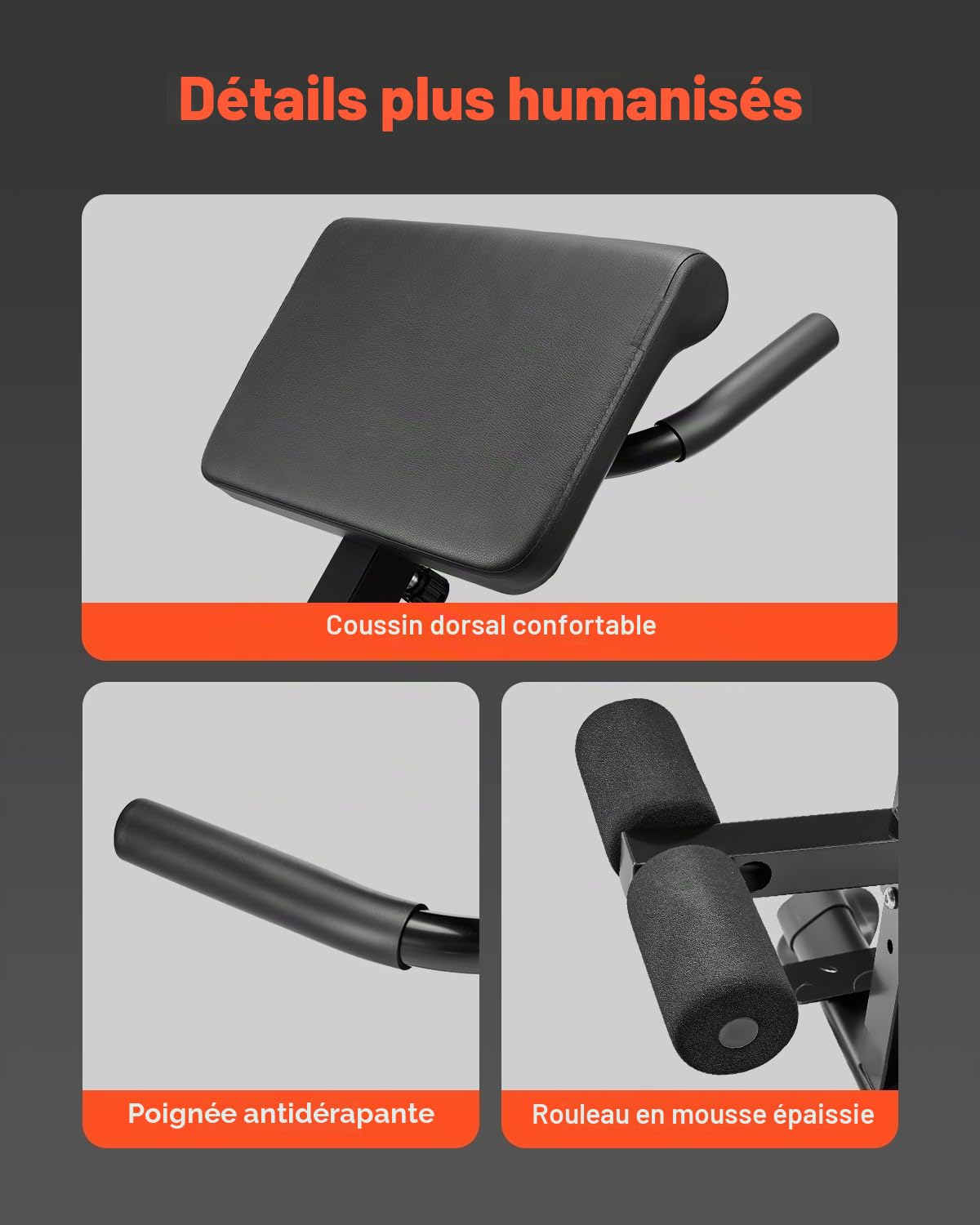 VEVOR Chaise romaine Hyperextension Banc et banc de musculation, design réglable et pliable pour un entraînement complet du corps. Cible les fessiers, les ischio-jambiers, le dos, le tronc et les