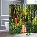 XCBN Fantaisie forêt Rideau de Douche Dessin animé Oiseau Papillon Hibou Plante Verte Paysage imperméable Rideau de Douche décoration A2 150x200 cm