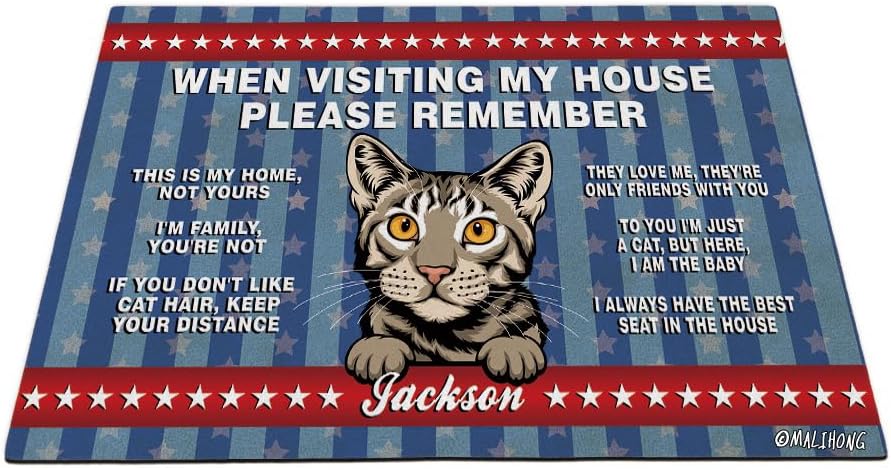 Personalized Japanese Bobtail Cat Doormat Funny Suggestive Rugs Non-Slip Striped Doormat Outdoor Home Front Rug 15.7"x23.6"