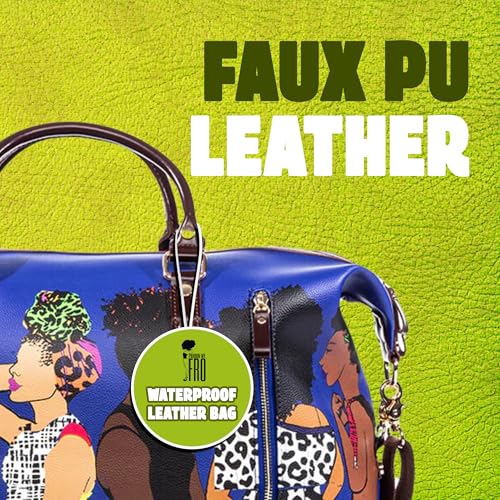 Pardon My Fro Fashion Duffle Bag for Women – Cute Afro-Inspired Faux Leather Weekender Bag, Waterproof Carryon Luggage, Large Travel Duffle for Sleepover, Overnight, Gym, & Hospital – 50x31x23cm Blue3