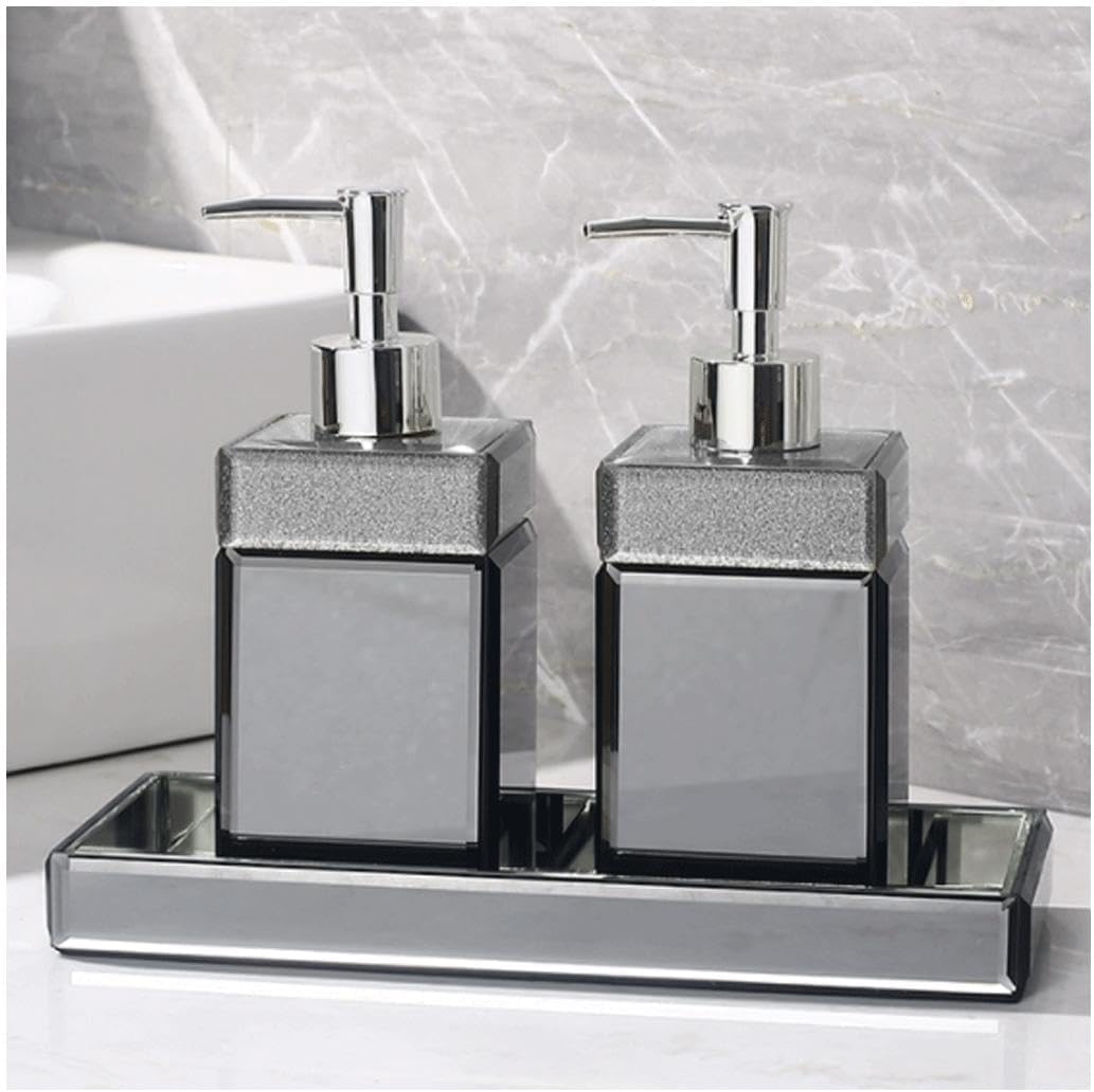 Dispenser per flacone con Pompa a Pressione, Contenitore in Vetro per lozione in plastica placcata, 500 ml/17,5 oz, Pompa per Sapone (Pompa Argento, Confezione da 3)