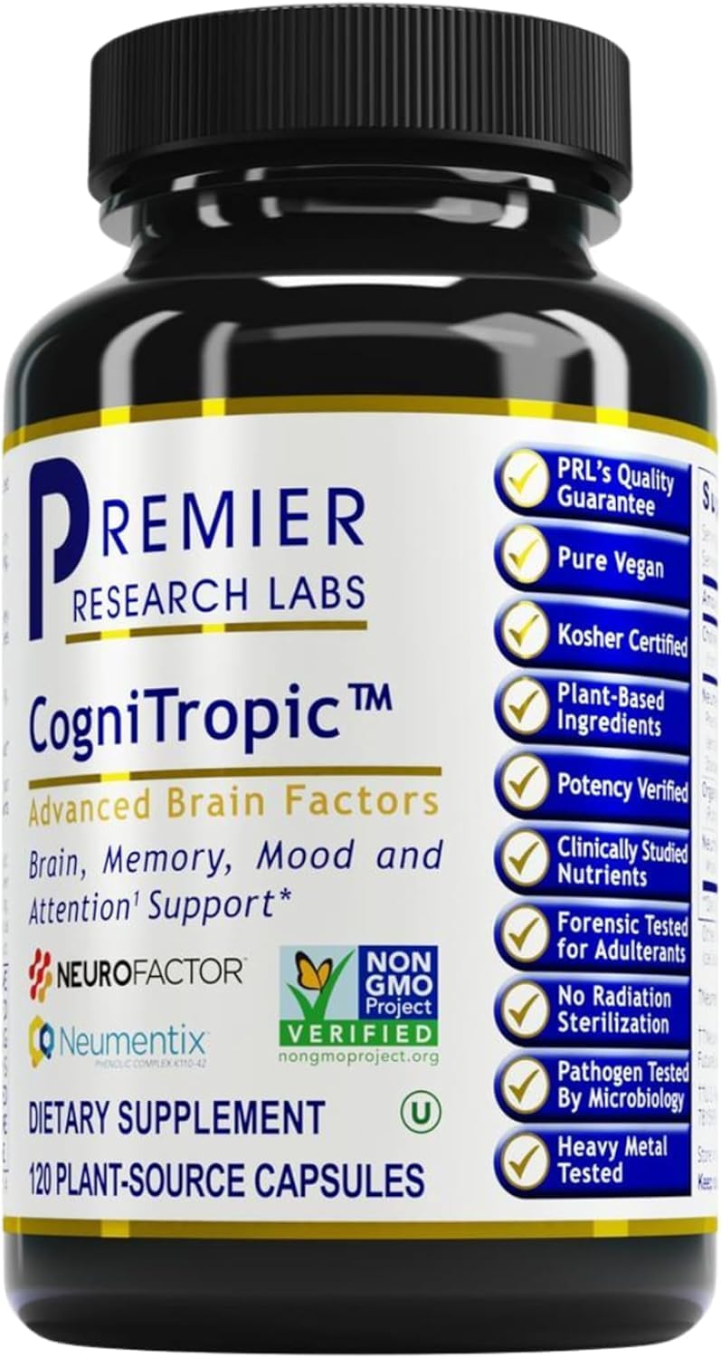 CogniTropic - Brain Supplements for Memory and Focus, Focus Supplement, Brain and Memory Power Boost, Clarity Vitamins for Brain, Memory Support - 120 Vegetarian Capsules