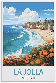 XWYMXZ La Jolla California Vintage Travel Poster Lake 16x24inch(40x60cm) Modern Canvas Wall Art Posters for Living Room Decor Paintings for Home Decoration