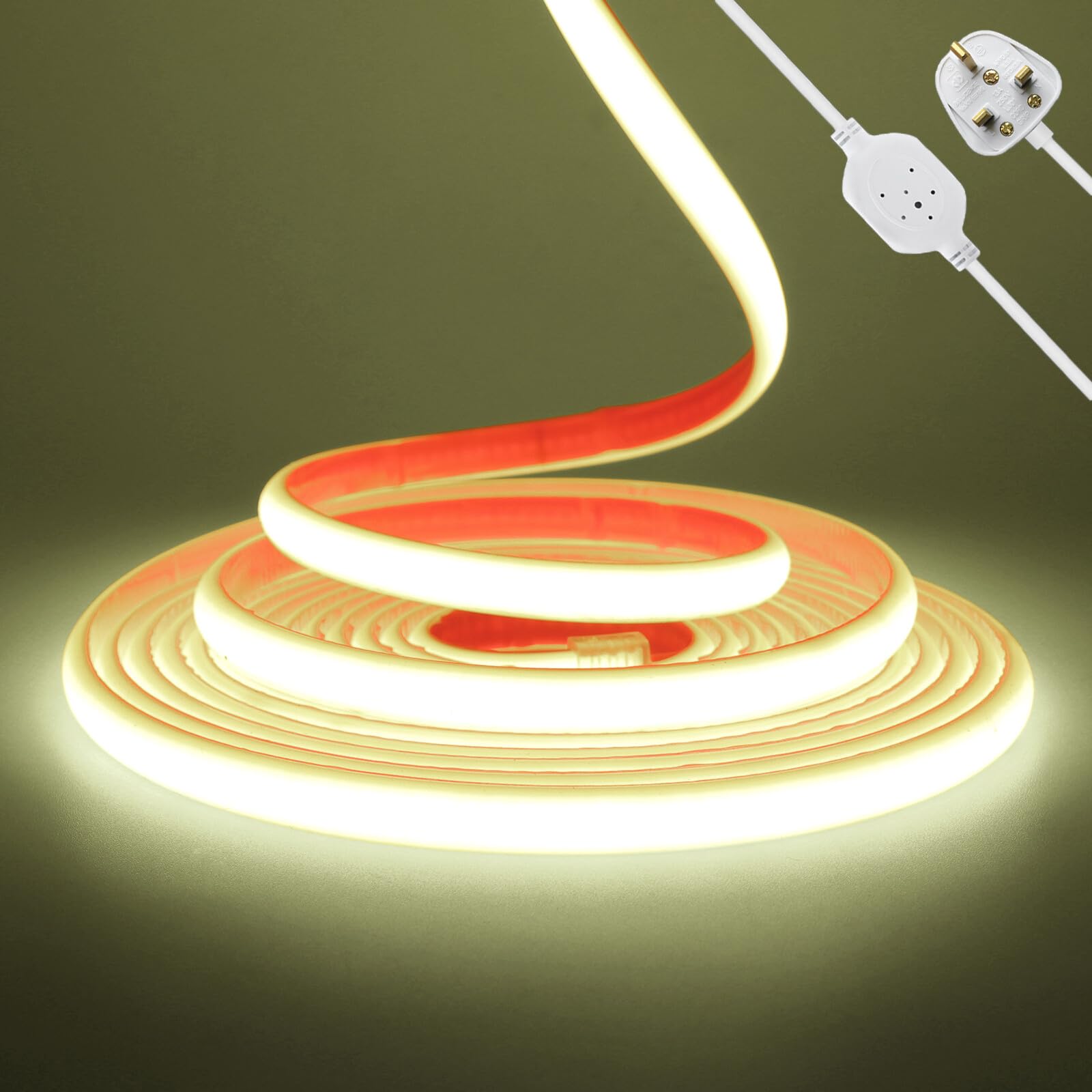 KAFULA 220V COB LED Neon Light Self-Adhesive [50M, Natural White 4000K], IP67 Waterproof Flexible, 288 LEDs/m Silicone FCOB LED Light Strip CRI90+, Can be Cut Every 50cm, Home Decor