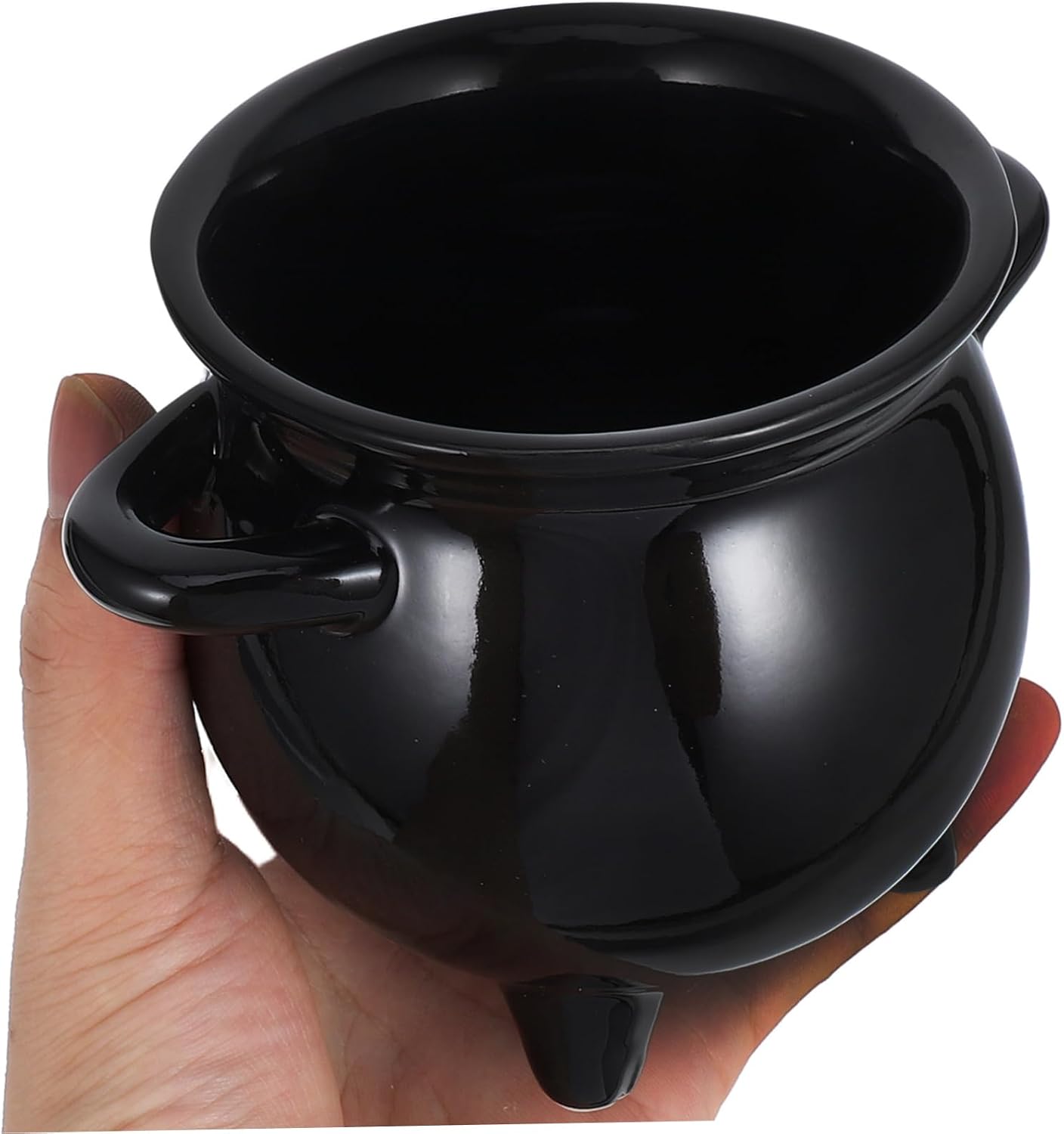 Amosfun Mini Ceramic Cauldron Jar Halloween Candy Holder with Charming Witch Design Capacity for Halloween Birthdays and Christmas Celebrations