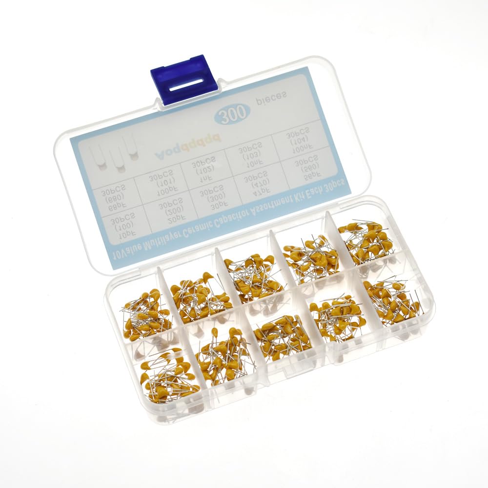 Reland Sun 300Pcs 10Value 50V 10pF to 100nF Multilayer Ceramic Capacitor Assortment Kit