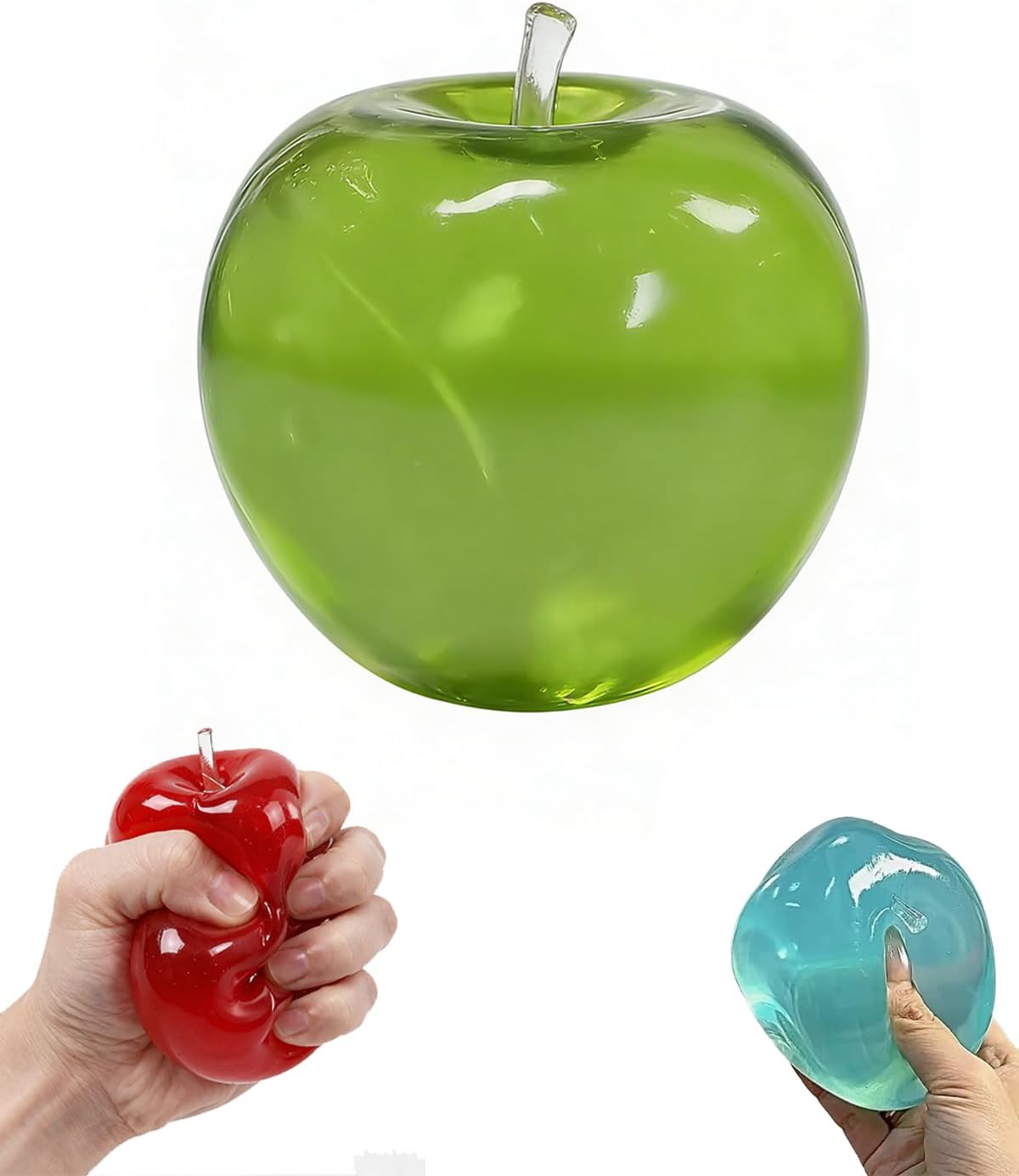 Apple Squishy Toy, Glass Gloss Semi-Transparent Silicone Slow Rising Fidget Stress Ball, Cute Moldable Squeeze Sensory Toy, Soft Fruit Stress Squishy for Easter Basket Stuffers Gift