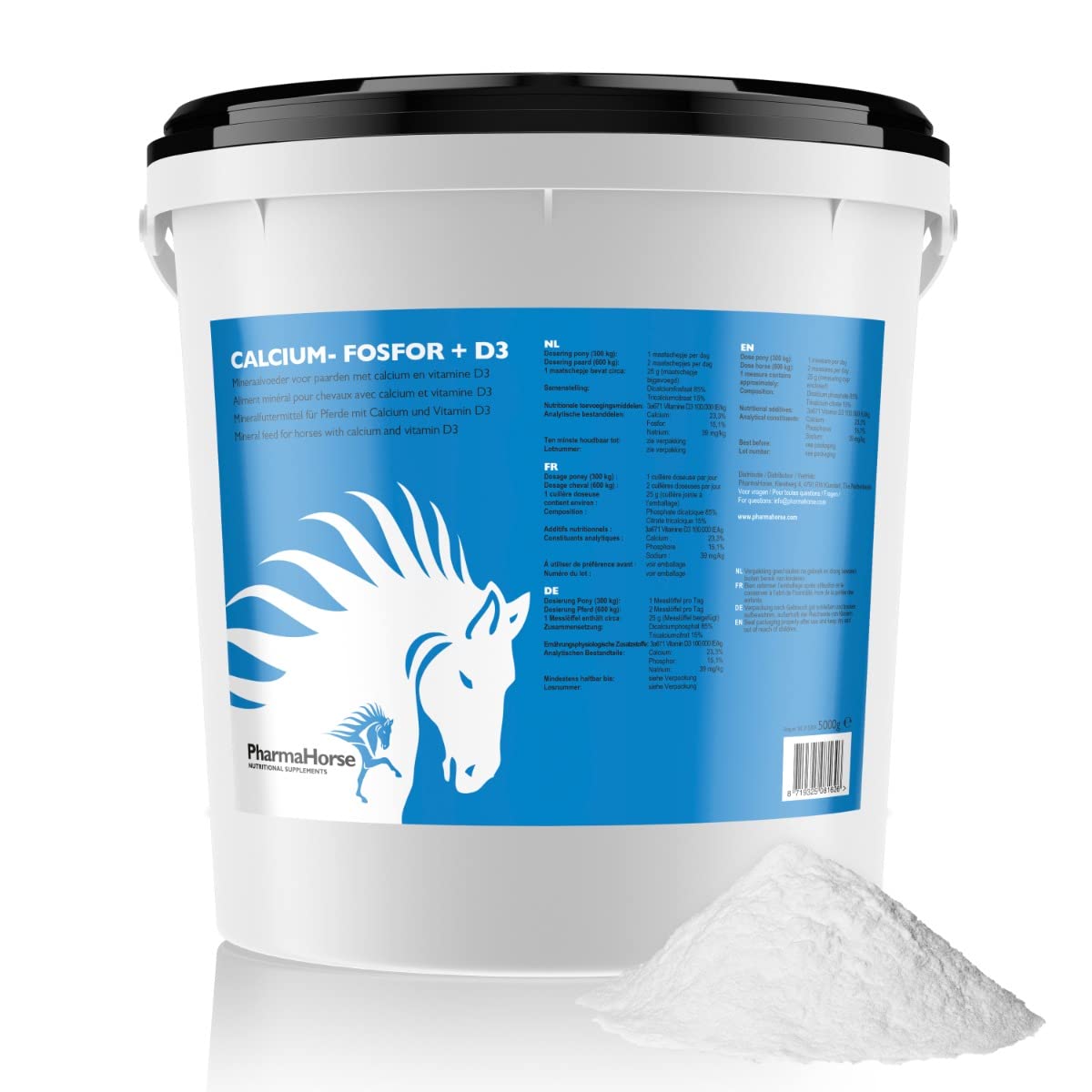 PharmaHorse Calcio-Fosforo + D3 | Ossa | Energia | Muscoli | Miscela bilanciata | 100% Senza zuccheri aggiunti | 5000 Grammi