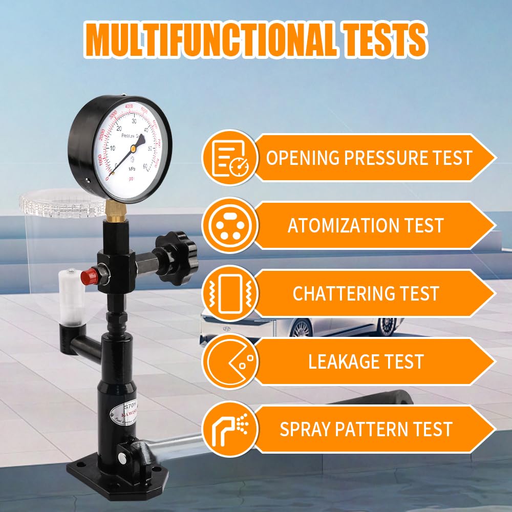 600Bar 8700PSI Diesel Fuel Injector Tester Kit, Diesel Injector Nozzle Tester for Adjust Injector Nozzle Pressure and Testing Diesel Injector Nozzle Pop Pressure Tester with Dual Scale Gauge