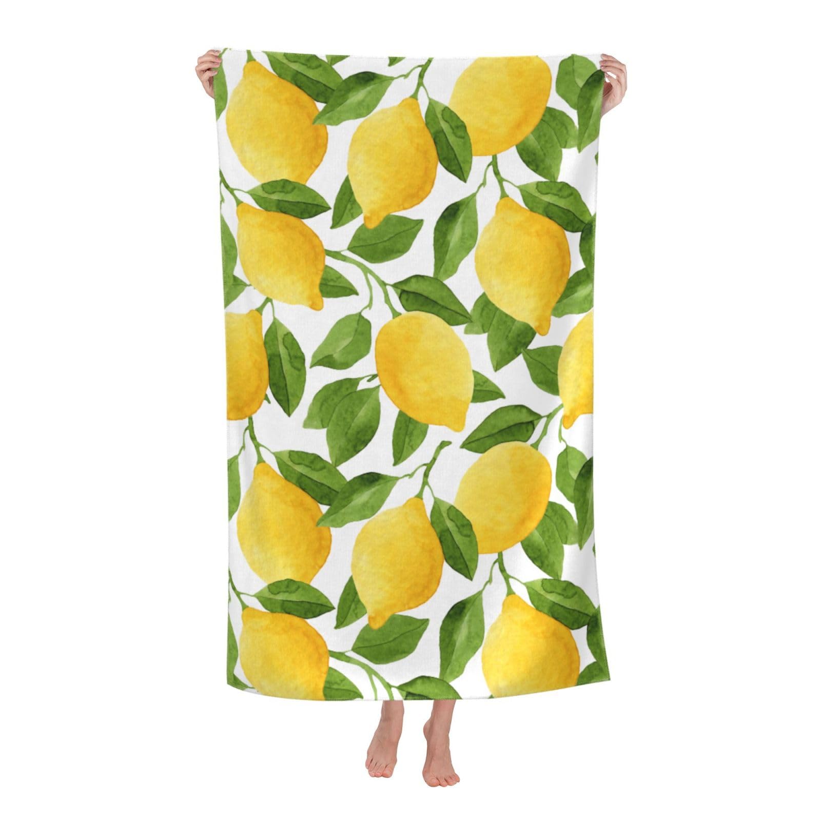 VOOHDDY Lemon Yellow Green Fruits Beach Towel Large Soft Absorbent Microfiber Quick Dry Oversized Bath Towels for Bathroom Women Men Pool Camping